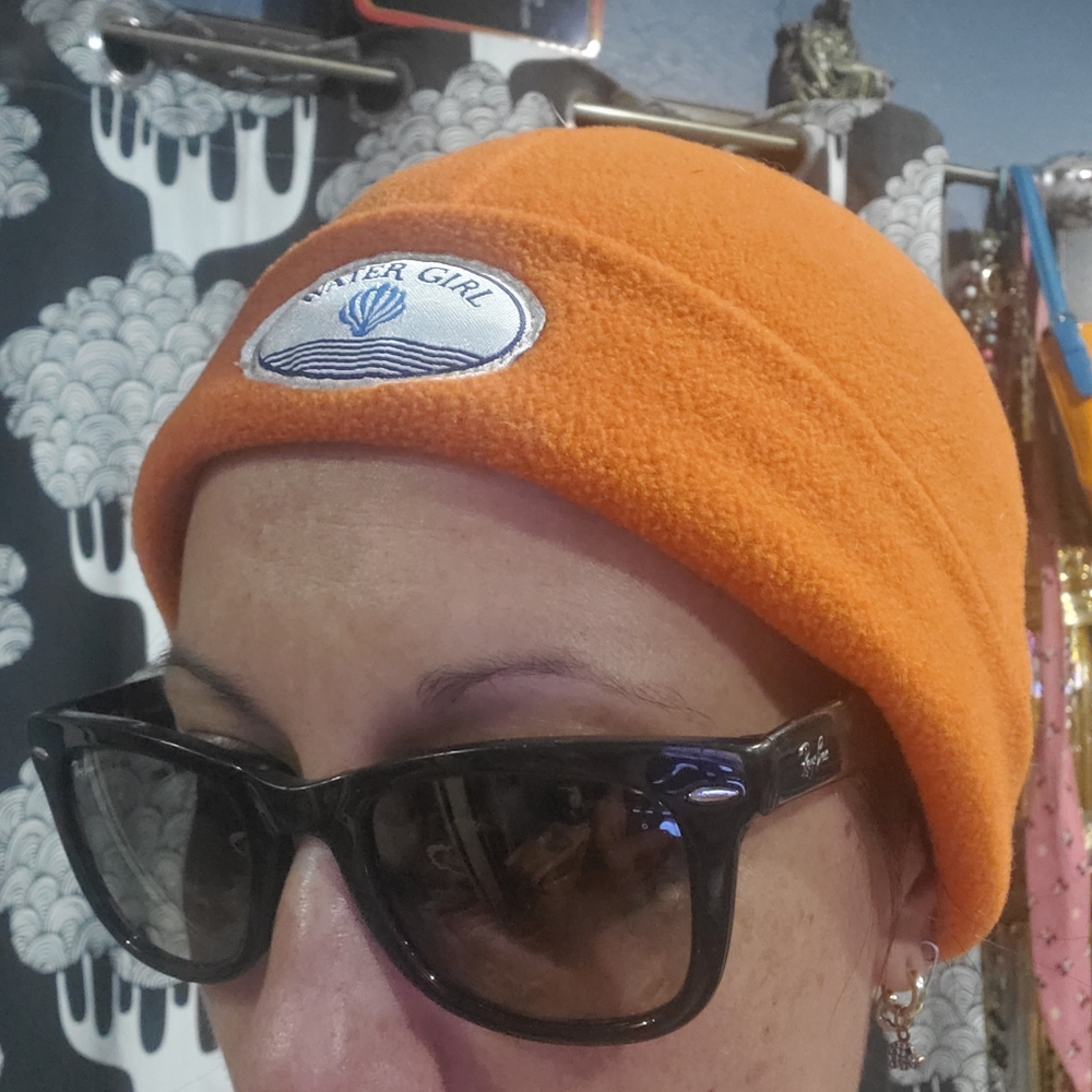 WATER GIRL Orange Fleece Foldover Beanie